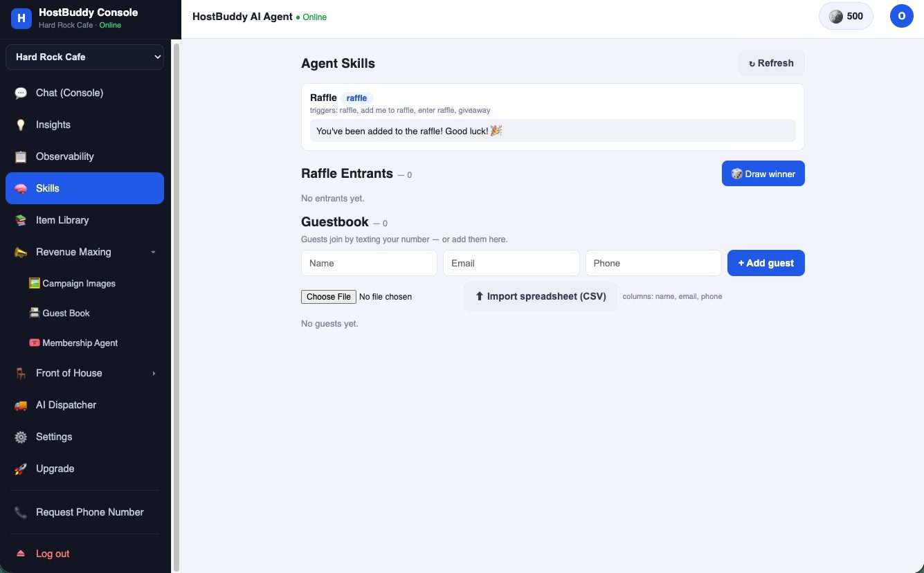 Agent Skills — raffle skill with entrants and the guestbook