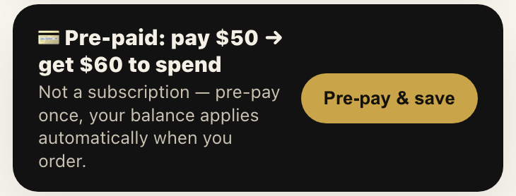 The pre-paid banner as guests see it on the ordering page