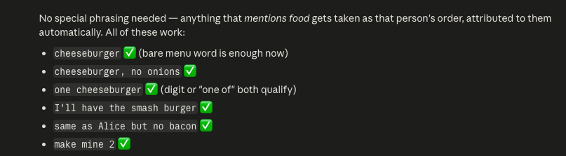 Guests order in natural language — HostBuddy builds the cart
